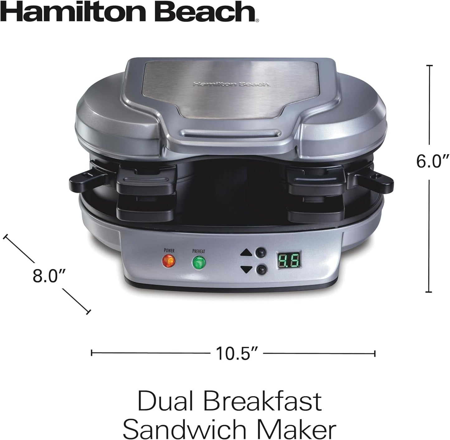 Dual Breakfast Sandwich Maker with Timer, Silver (25490A)