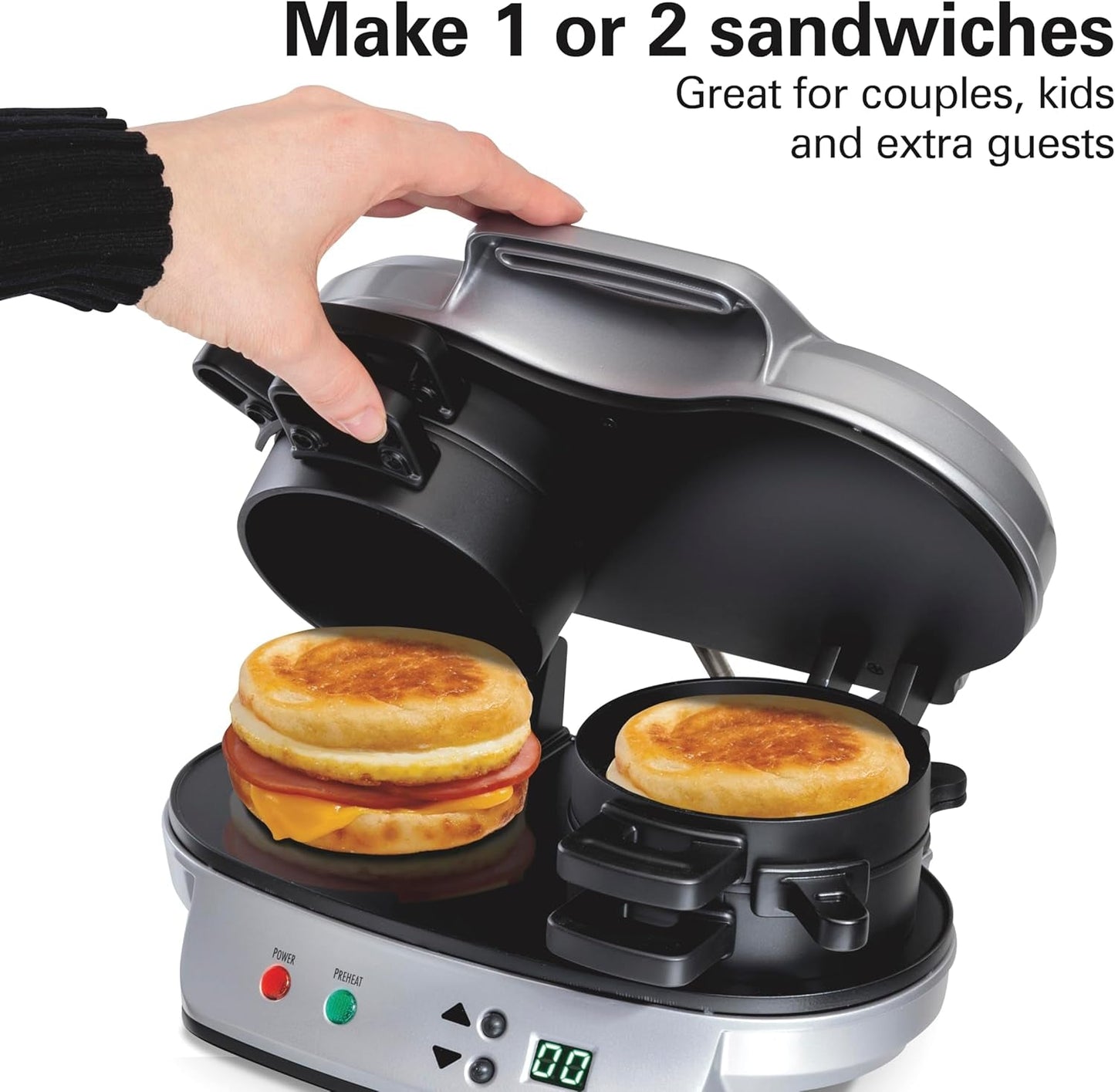 Dual Breakfast Sandwich Maker with Timer, Silver (25490A)